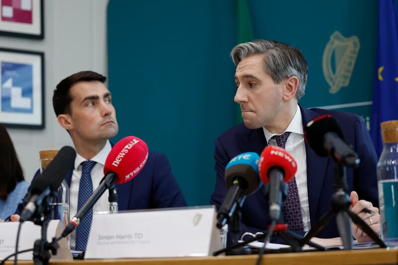  Minister for Public Expenditure, Infrastructure, Public Service Reform and Digitalisation, Jack Chambers with  Tánaiste and Minister for Finance, Simon Harris. Photograph Nick Bradshaw/The Irish Times