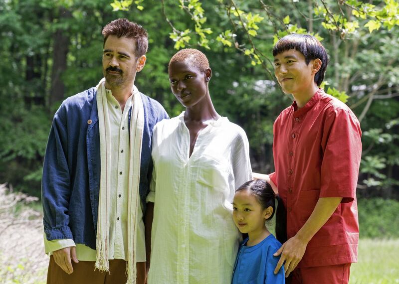 Colin Farrell, Jodie Turner-Smith, Malea Emma Tjandrawidjaja and Justin H Min in After Yang. Photograph: PA Photo/©Sky UK Ltd