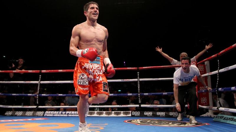 Jorge Sebastien Heiland celebrates his  WBC middleweight title eliminator victory over Matthew Macklin at the   3Arena, in Dublin. Photograph:  Ryan Byrne/Inpho