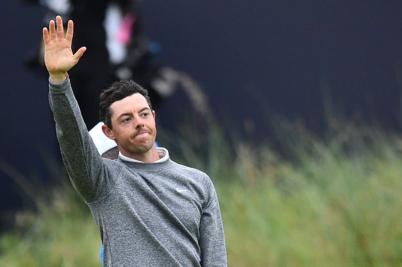 Rory McIlroy waves to the crowd as he leaves the 18th green during the second round of the Open Championship at Royal Portrush in July 2019. Photograph: Glyn Kirk/AFP via Getty Images