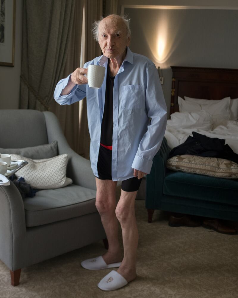 Hopkins has a cup of tea in his room at the Shelbourne Hotel in Dublin. Photograph: Steve Reeves