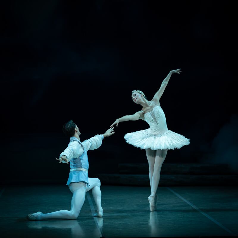 The Prince and Odette in Estonian National Ballet's Swan Lake. Photograph: Jack Devant