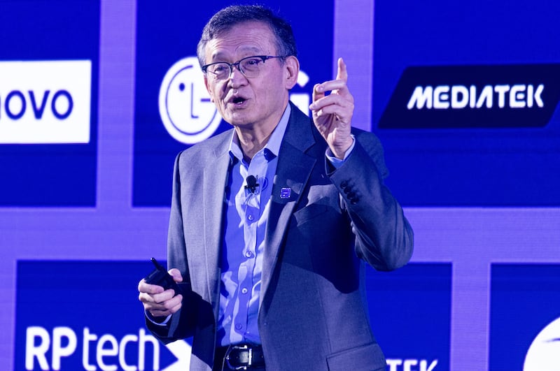 Lip-Bu Tan, chief executive officer of Intel, during a news conference in Taipei, Taiwan in 2025. Photographer: Annabelle Chih/Bloomberg via Getty Images