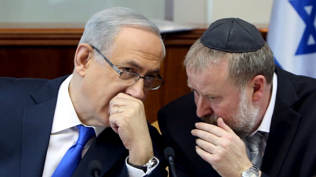 Prime minister Binyamin Netanyahu (left) is pushing ahead with the regulation Bill while attorney general Avichai Mendelblit warns against it.Photograph: Reuters