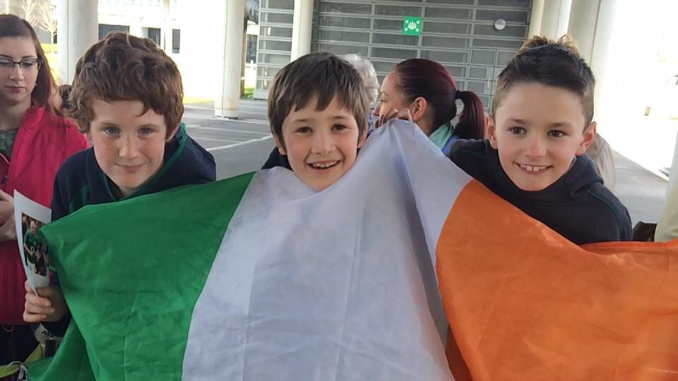 Expectant youngsters at Dublin Airport on Sunday afternoon waiting for the Ireland rugby team to arrive home after winning the Six Nations championship. Photograph: Cyril Byrne/The Irish Times