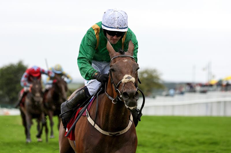 Darragh O'Keeffe onboard Talk In The Park comes home to win the Tote Never Beaten By Sp Handicap Hurdle at Galway. Photograph: Laszlo Geczo/Inpho