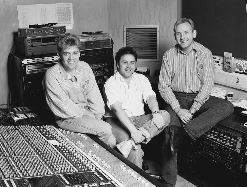 From left: Mike Stock, Matt Aitken and Pete Waterman in the studio in 1985, just as their period of chart dominance was beginning. Photograph: Tim Roney/Getty Images