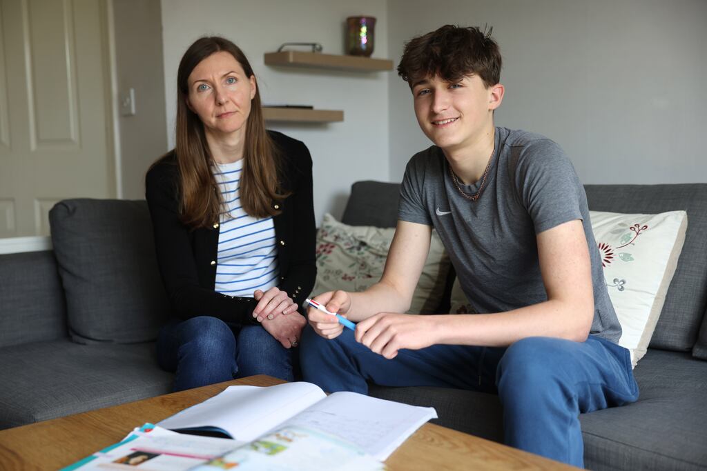 Alicja Grucela and her son Pawel at home in Tyrrelstown, Dublin. Pawel worries that his ambition to become an engineer will be derailed. Photograph: The Irish Times
