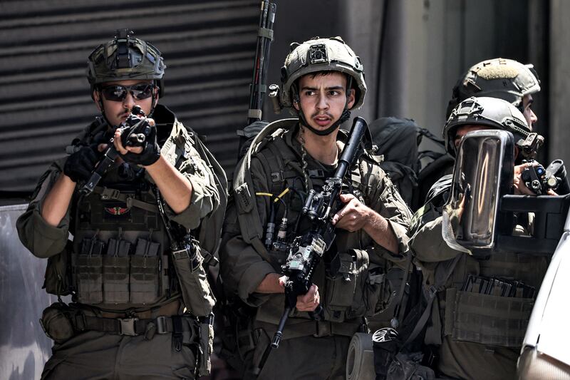 Israeli army soldiers in Tubas in the occupied West Bank on Wednesday. Photograph: Zain Jaffar/AFP/Getty Images
