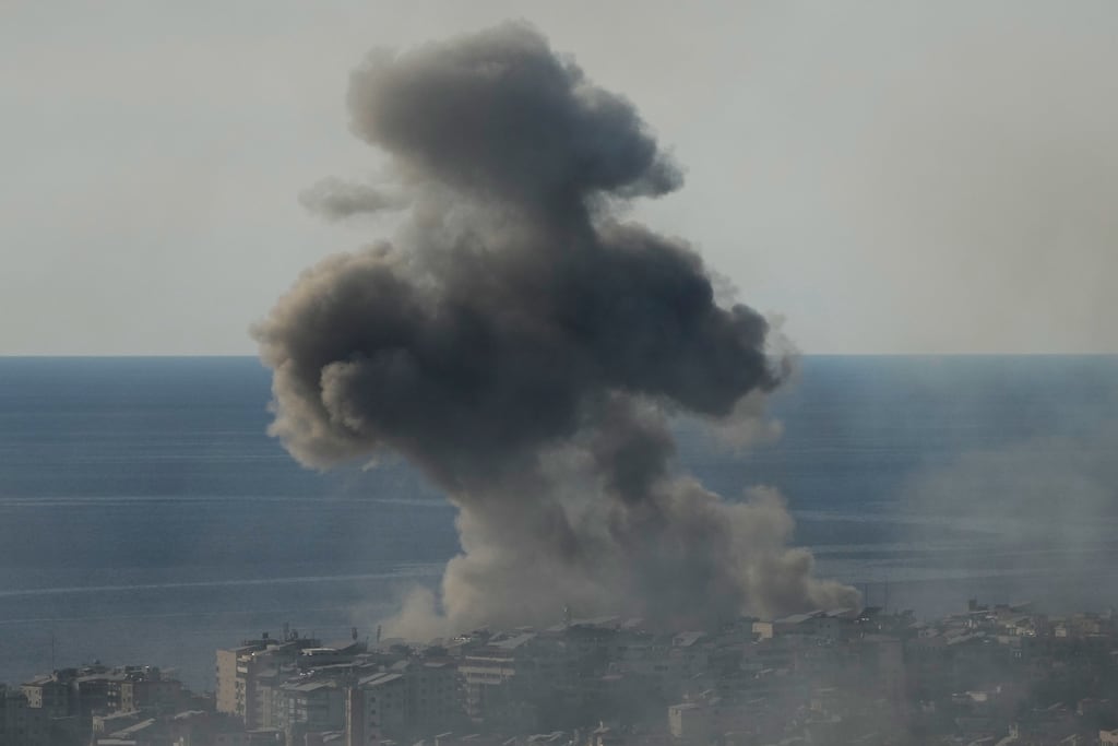 Smoke rises following an Israeli airstrike in Dahiyeh, Beirut’s southern suburbs, in Lebanon. Photograph: Hussein Malla/AP