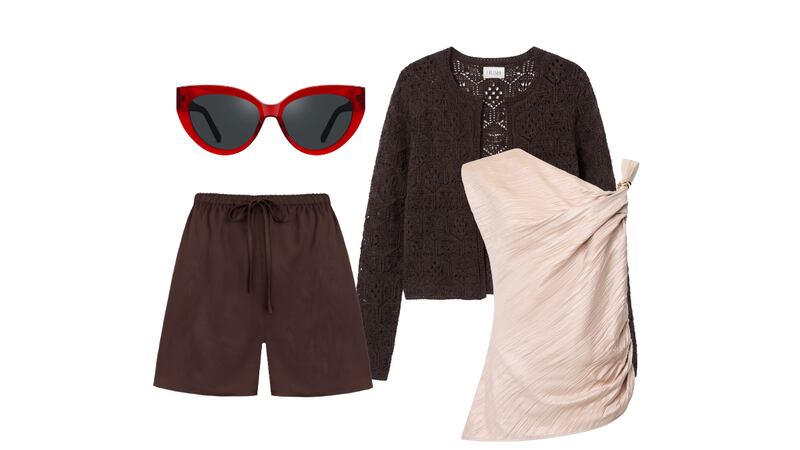 Sunglasses €29.95, Eco Sunglasses; Shorts, €47, M&S; Cardi, €120, Hush; Top, €90, French Connection