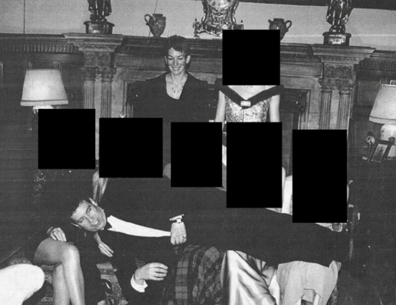 An undated handout photo issued by the US department of justice of a photograph appearing to show Andrew Mountbatten-Windsor reclining across the laps of five people has been released in the latest tranche of Epstein files. Photograph:: US department of justice/PA Wire
