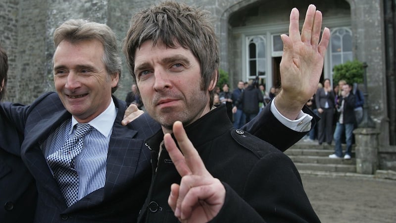Noel Gallagher, then of Oasis, with Lord Henry Mountcharles at Slane Castle in October 2008 to announce  the band’s concert the following summer. Photograph: Matt Kavanagh
