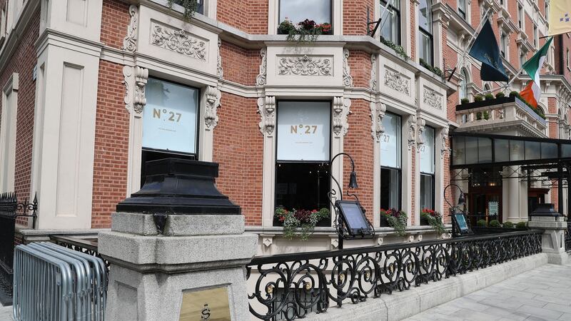 A view of a statueless plinth at the Shelbourne Hotel, Dublin. Photograph Nick Bradshaw/The Irish Times