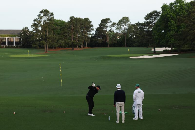 The practice range at Augusta National. Photograph: Andrew Redington/Getty