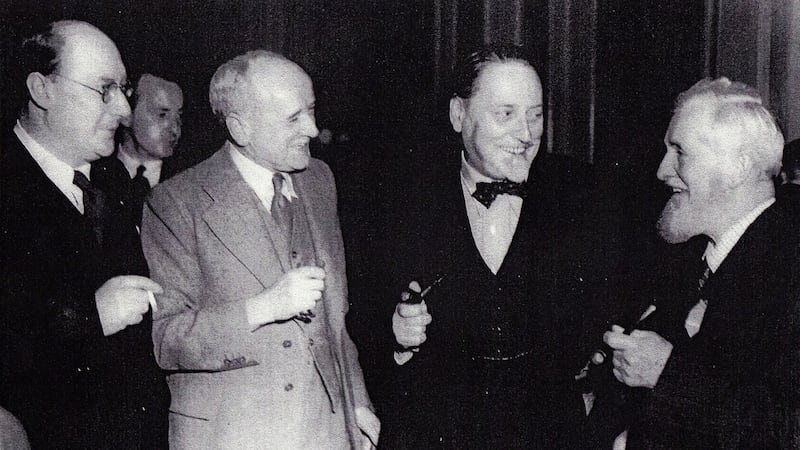 The painter Cecil Salkeld, the writer Richard Hayward, the novelist Compton MacKenzie and the writer Maurice Walsh at a function in Dublin in the 1950s