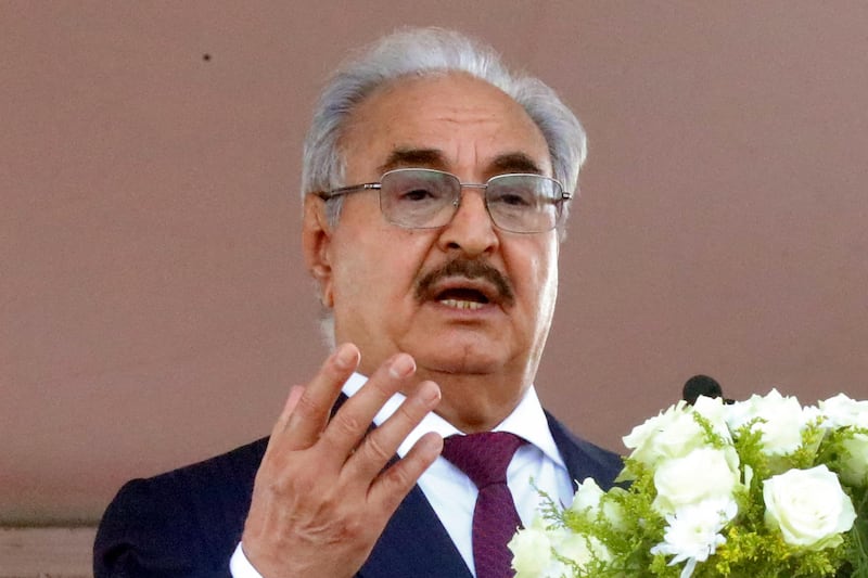 Khalifa Haftar, a former CIA asset, and his self-styled Libyan National Army (LNA) have controlled eastern Libya for nine years. Photograph: Abdullah Doma/AFP via Getty Images