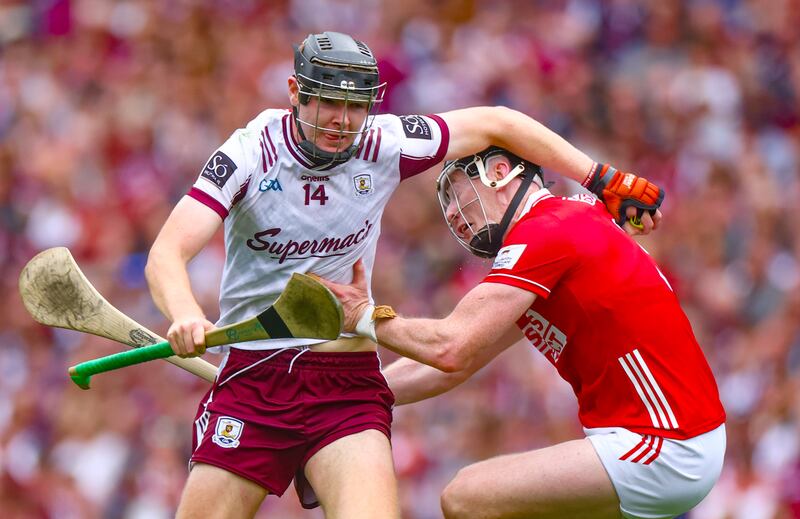 Jason Rabbitte eludes a challenge by Damien Cahalane during Galway's win over Cork in this year's All-Ireland semi-final. Photograph: James Crombie/Inpho