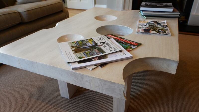 An Emmental cheese coffee table at Cian O’Connor’s home. Photograph: Cyril Byrne