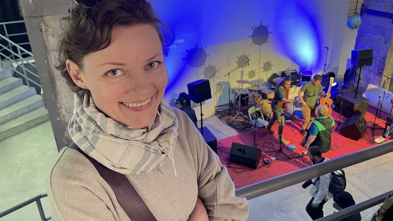 Natalia Kurdiukova, journalist and co-founder of Kharkiv’s independent Nakipelo media group, at a concert called Music of Resistance in a city bunker