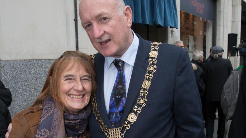 Terrie Colman-Black was at the Beatles Concert in Dublin when she was 14. On Wednesday she joined Lord Mayor of Dublin Nial Ring and many Beatles fans on Middle Abbey Street  as a plaque was unveiled to mark 55 years since the Beatles played in Dublin. Photograph:  Colm Mahady /Fennells