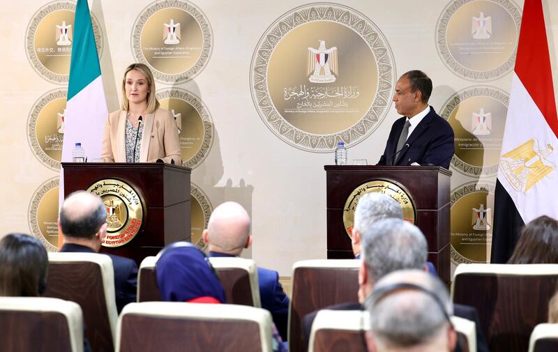 Minister for Foreign Affairs Helen McEntee with Egyptian foreign minister Badr Abdelatty. Photograph: Department of Foreign Affairs