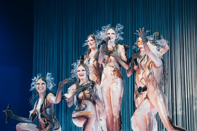 Tautumeitas performing Bur Man Laimi for Latvia. Photograph: Sarah Louise Bennett/EBU