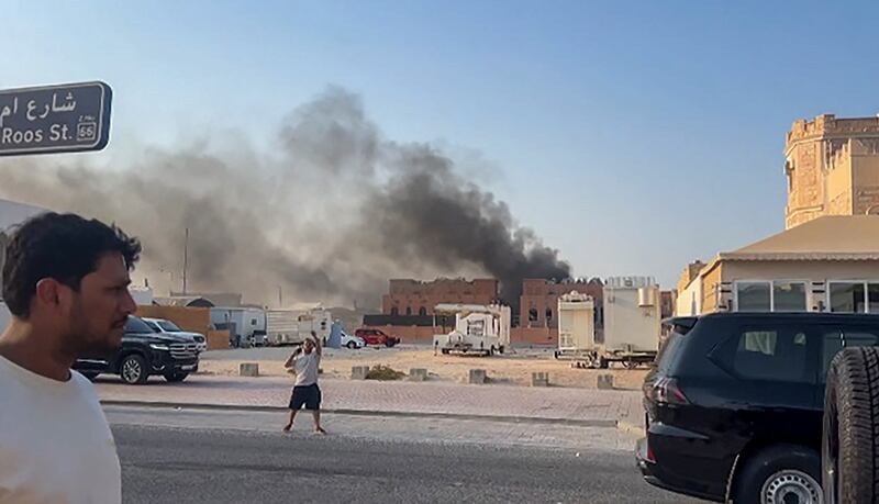 Smoke rises after several blasts were heard in Doha, Qatar, on Tuesday. Photograph: Jacqueline Penney/ AFP TV/ AFP via Getty Images       