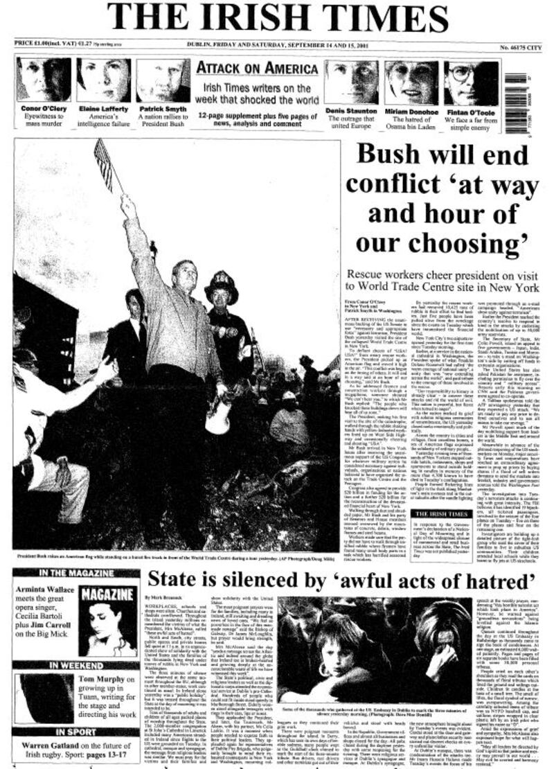 Irish Times front page for September 14th/15th