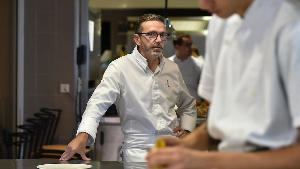 French chef Sebastien Bras  in the kitchen of his three-star restaurant Le Suquet, in Laguiole,  France. Photograph: Remy Gabaldaremy Gabalda/AFP/Getty Images