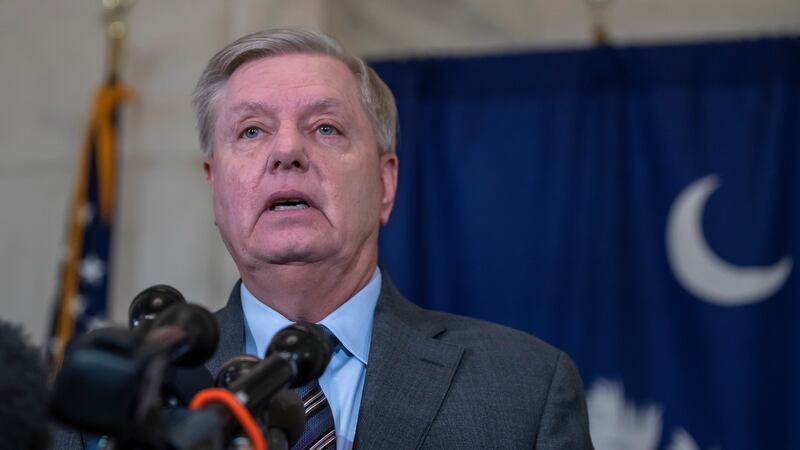 Republican senator Lindsey Graham speaks at a press conference outside his office at the   Capitol in Washington. ‘My goal is to have a short a trial as possible,’ he said. Photograph: Erik S Lesser/EPA