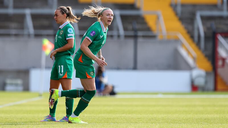 Ireland's Louise Quinn takes to the field for her final international appearance. Photograph: Ryan Byrne/Inpho