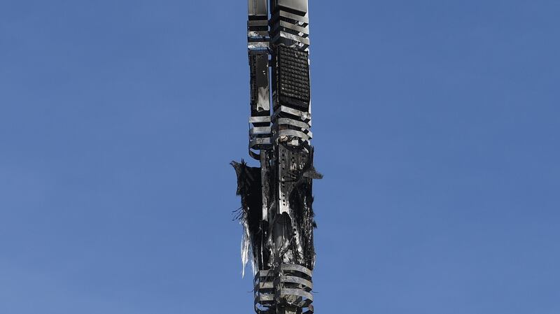 A burnt-out mobile phone mast in London, Britain, April 15th last.  File photograph: Facundo Arrizabalaga/EPA