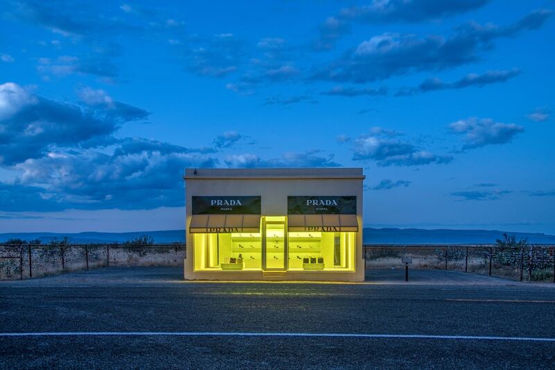 The Prada store installation located on an empty roadside outside Marfa.  Photograph: Dukas/Getty