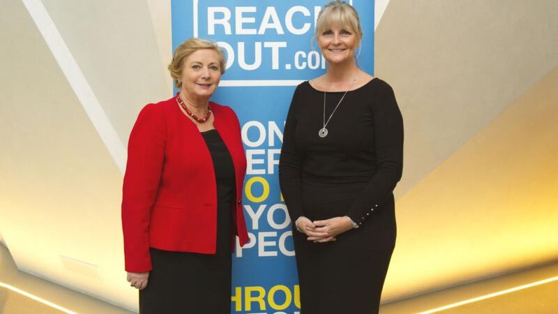 Minister for Children and Youth Affairs Frances Fitzgerald with Elaine Geraghty of Reachout.com at the Technology for Wellbeing conference. Photograph: Maria O’Donoghue