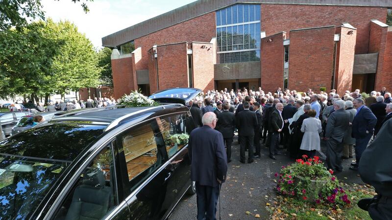 Mourners at the funeral of sports broadcaster Jimmy Magee at the Church of St Laurence O’Toole  Dublin. Photograph: Colin Keegan/Collins Dublin