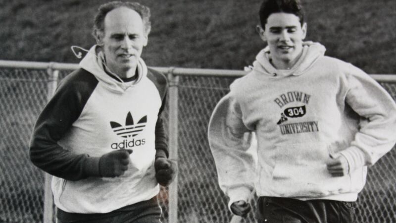 Ian O’Riordan running with his dad, former Olympic runner Tom O’Riordan, in his early athletics days