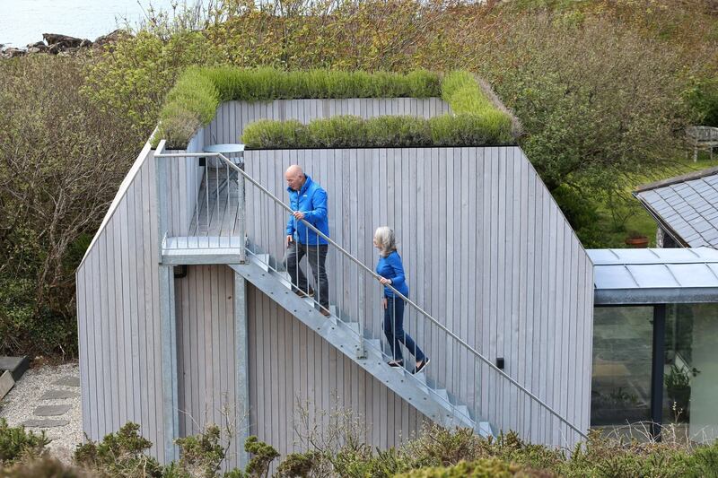Connemara cool: Peter and Paula Vine reach their rooftop terrace via external stairs. Photograph: Joe O’Shaughnessy