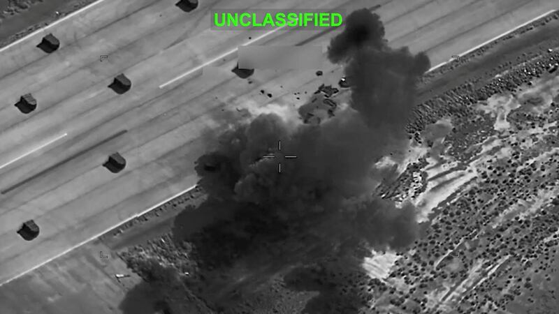 Smoke rises from explosions at an unknown location, following what US Central Command said were strikes on Iranian military targets, in this screen grab from a video released on Wednesday. Photograph: US Central Command/Handout via Reuters 