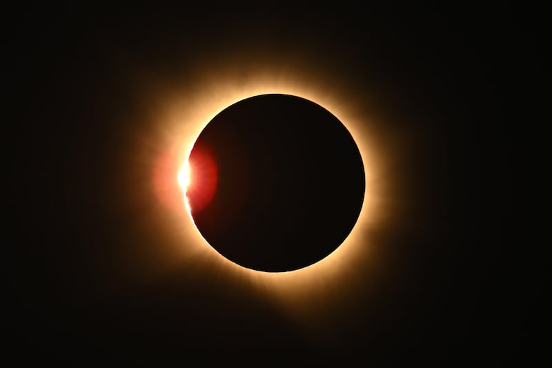 A total solar eclipse is seen in Palencia, Spain. Photograph: Leon Neal/Getty Images