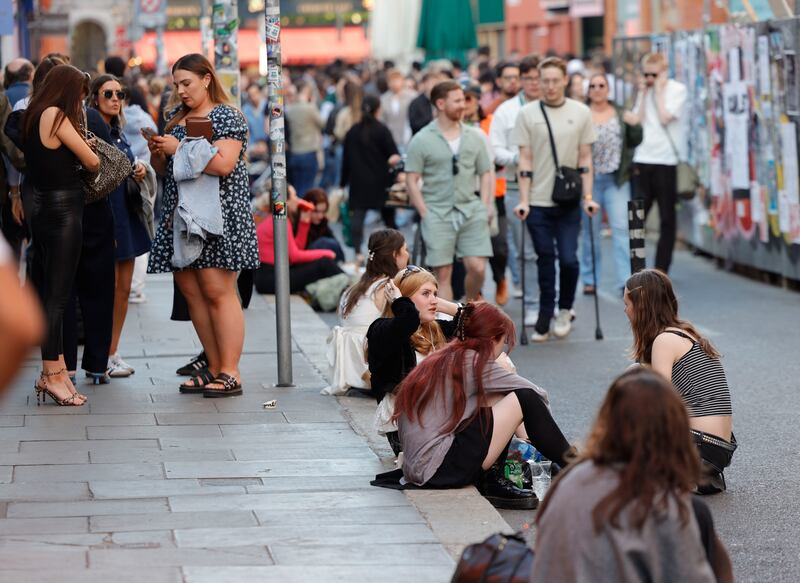 Drury Street in Dublin on Friday, busy with people enjoying warm weather, alfresco dining and beverages. Photograph: Alan Betson

