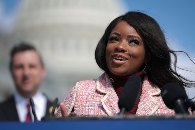 Jasmine Crockett speaks during a press conference outside the US Capitol in March 2024. Photograph: Win McNamee/Getty Images