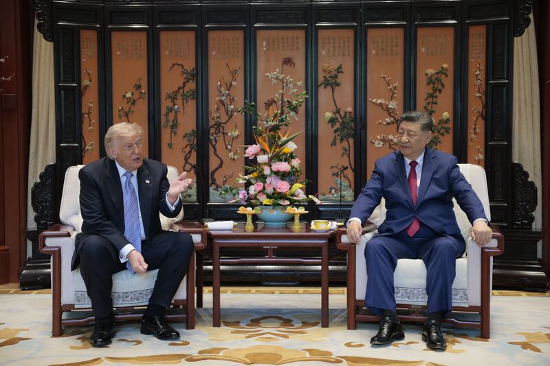 President Donald Trump (L) meets China's president Xi Jinping on the sidelines of their visit to Zhongnanhai Garden in Beijing on May 15th, 2026. Photograph: Evan Vucci/POOL/AFP via Getty Images