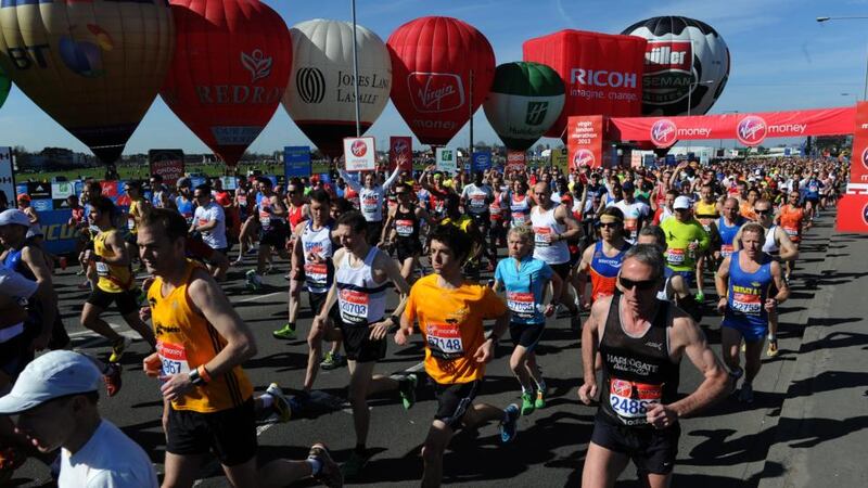A general view of the start during the Virgin London Marathon. Photograph: Anthony Devlin/PA Wire.