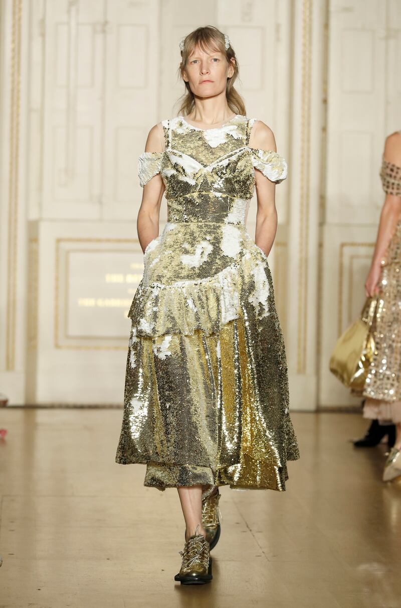 Heart-stopping golden dress from Simone Rocha. Photograph:  Luke Walker/BFC