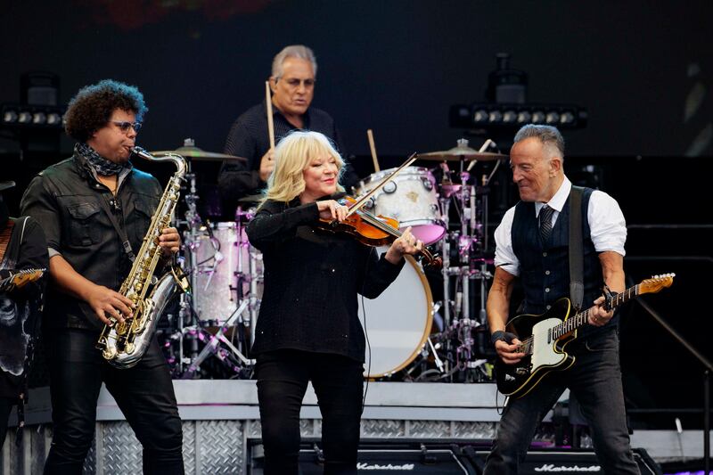 Jake Clemons, Suki Lahav, Bruce Springsteen and Max Weinberg with The E Street Band Photograph: Liam McBurney
