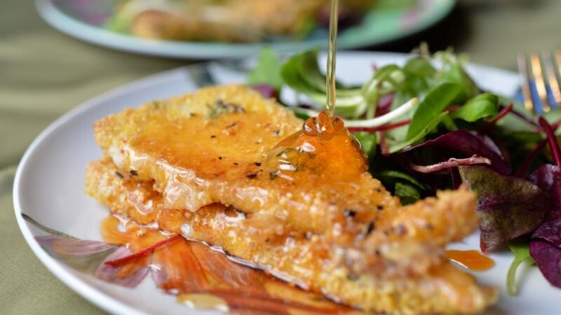 Fried goat’s cheese with honey. Photograph: Alan Betson