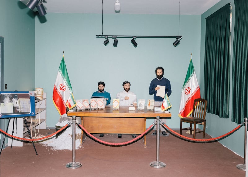 Waxwork figures at the “US Den of Espionage Museum”, formerly the US embassy building in Tehran. Photograph: Nanna Heitmann/New York Times
                      