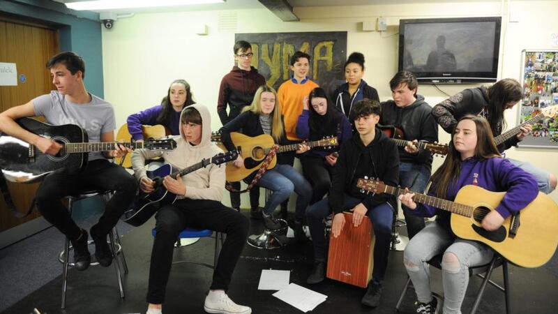 Teenagers from Dublin's inner city and Blackrock College at the Swan Youth Services music group