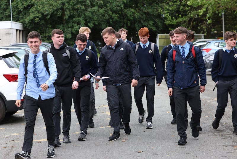 Leaving Cert students at Ardscoil Ris, Griffith Avenue, Dublin. Photograph: Dara Mac Dónaill